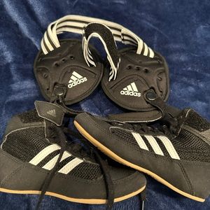 Wrestling shoes and headgear